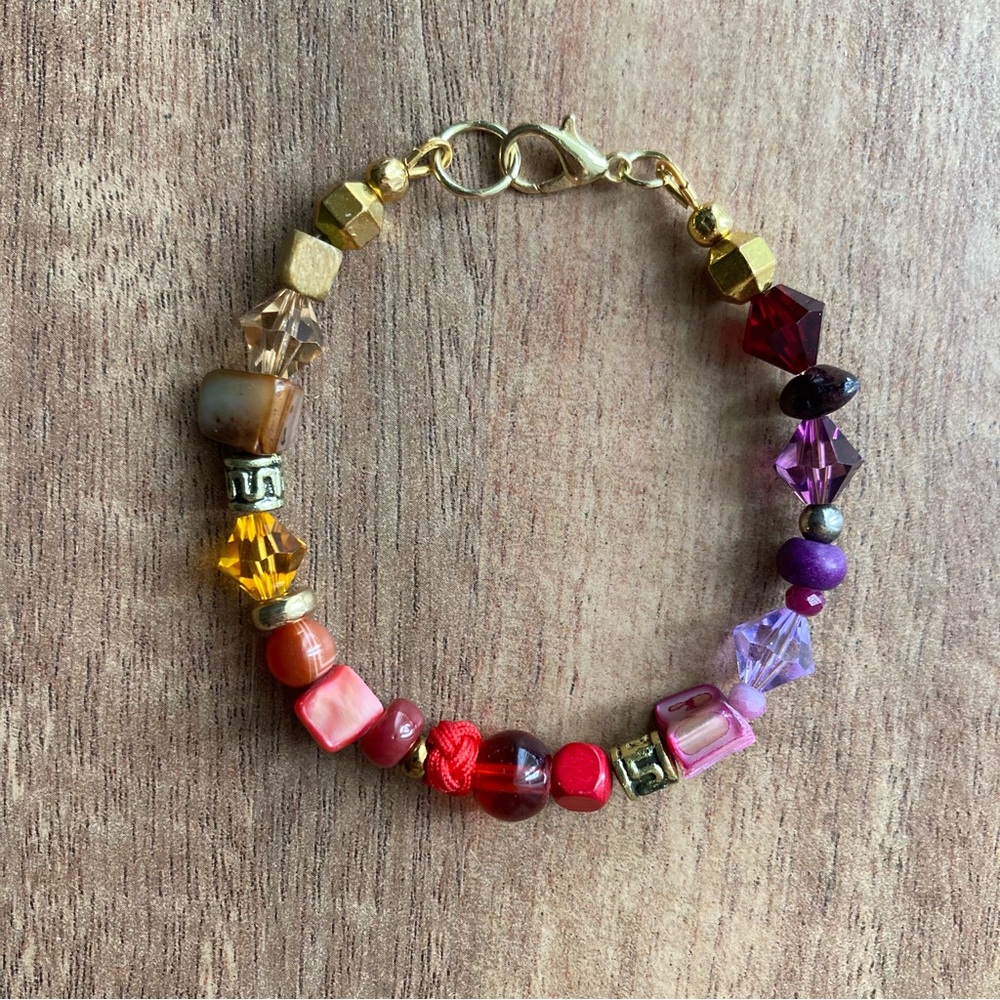 Artisan Sunset Beaded Gold-toned Bracelet